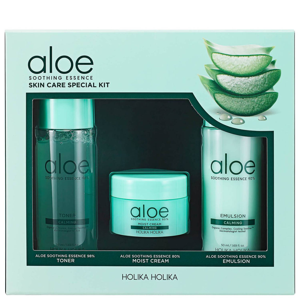 HOLIKA HOLIKA Aloe Soothing Essence Skin Care Specials Kit (Toner x 50ml, Emulsion x 50ml, & Cream x 20ml)