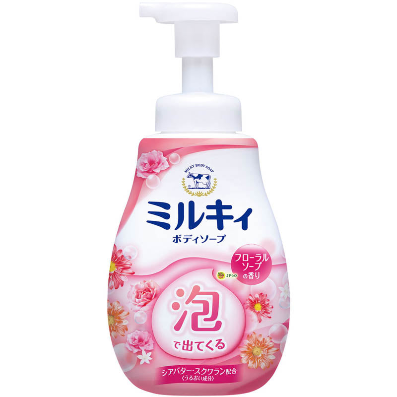 COW Milky Foaming Body Soap- Flora Fragrance (600ml) 牛乳石鹸 泡で出てくる ミルキィ ボディソープ フローラルソープの香り ポンプ