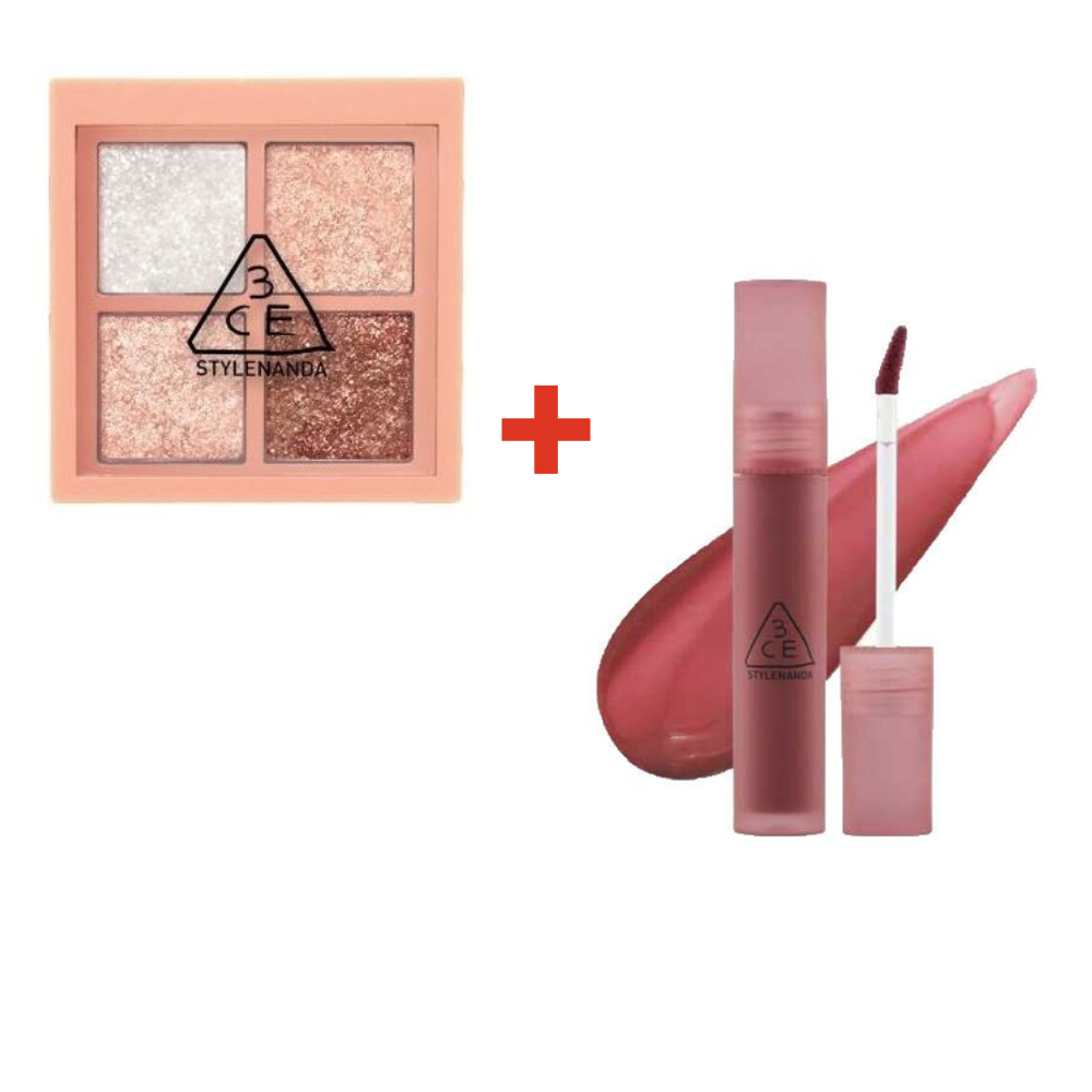 ((Crazy Clearance)) 3CE Mini Multi Eye Color Palette- Glitter Bomb (3.2g) +3CE Blur Water Tint # Double Wind 水感雾面唇釉 # Double Wind