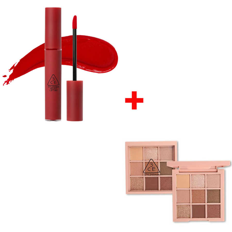 ((Crazy Clearance)) 3CE Velvet Lip Tint #Private 3 +3CE Multi Eye Color Palette- Overtake