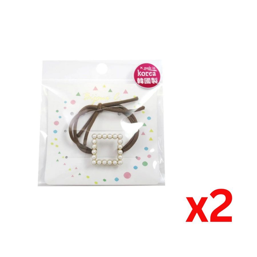 ((Crazy Clearance)) BIJOUX C Square Pearl Hair Ring (1pc)(Made in Korea) Bijoux C.韓製微甜珍珠方框髮束 x2