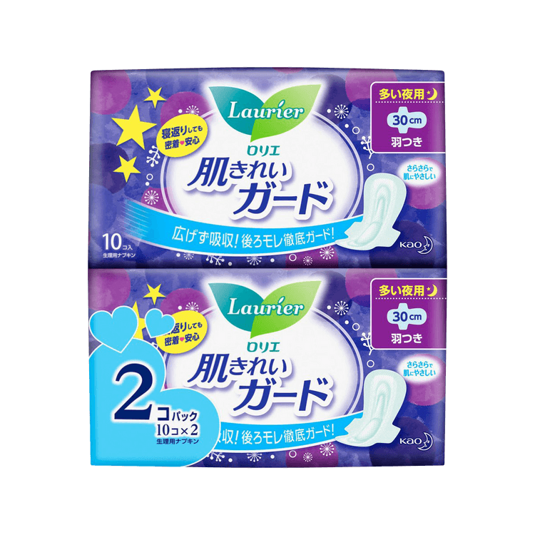 LAURIER Speed+ Soft Overnight Sanitary Napkin with Wings 30cm, (10 pcs x 2 packs)