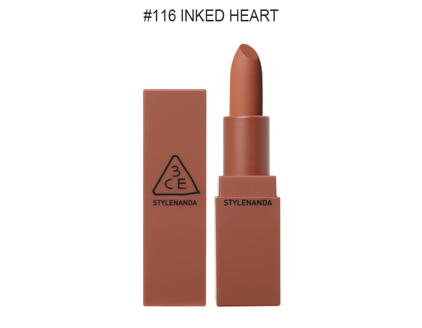 ($17.99) 3CE Mood Recipe Matte Lip Color #116 Inked Heart 3 CONCEPT EYES 霧面口紅南瓜色 EXP: 2023.10.14 &2023.12.16