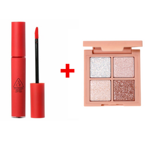 ((Crazy Clearance))3CE Velvet Lip Tint #Childlike 3 & 3CE Mini Multi Eye Color Palette- Diamond Glint