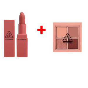 ((Crazy Clearance)) 3CE Mood Recipe Matte Lip Color #221 Mellow Flower & 3CE Mini Multi Eye Color Palette- Side by Side (3.2g)