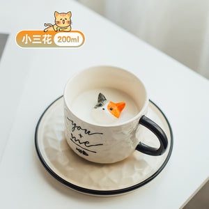 Ceramic Kitten Coffee Mug with Plate (4 Kinds) ins風陶瓷猫咪馬克杯 含盤子 (4種選)