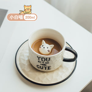 Ceramic Kitten Coffee Mug with Plate (4 Kinds) ins風陶瓷猫咪馬克杯 含盤子 (4種選)