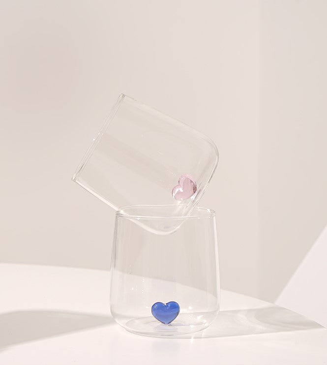 Glass Coffee/Wine Cup Blue Heart ins風造型耐熱藍心玻璃水杯