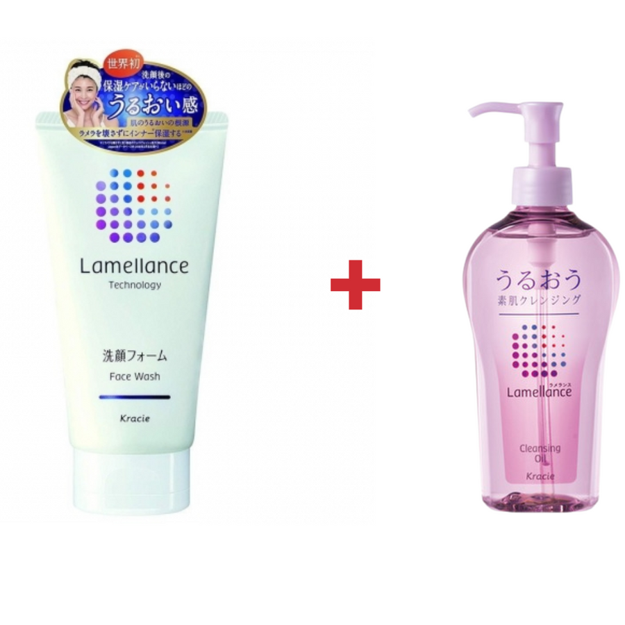 ((Crazy Clearance)) KRACIE LAMELLANCE Bright Up Face Wash (110g) & KRACIE LAMELLANCE Makeup Remover Cleansing Oil (230ml)