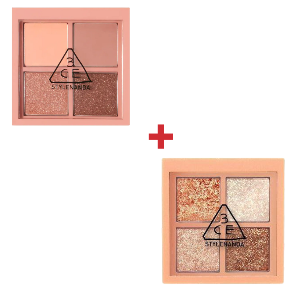 ((Crazy Clearance)) 3CE Mini Multi Eye Color Palette- Side by Side & Glitter Bomb (3.2g) 3CE 4格眼影烟熏豆沙 & 4格眼影金钻盘