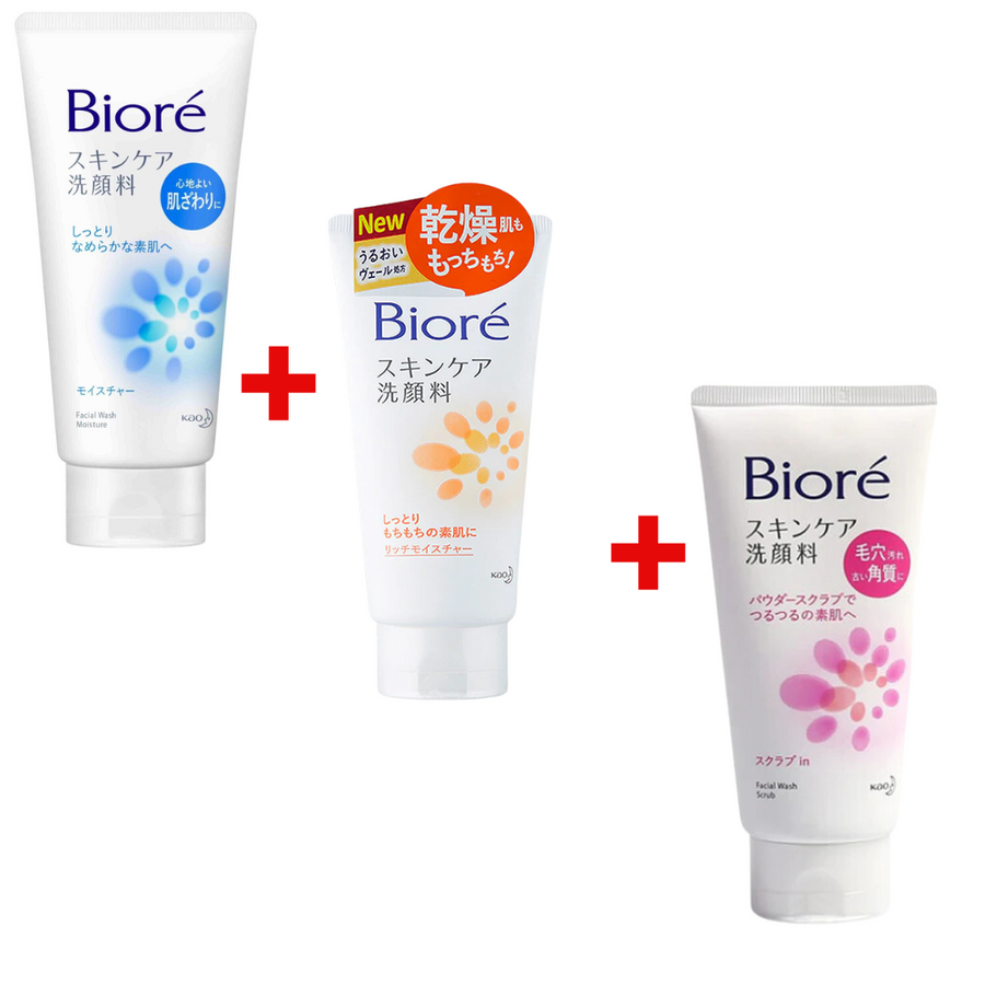 ((Crazy Clearance)) (JP)KAO BIORE Skin Care Face Wash Facial Cleanser- Moisture+Rich Moisture +Scrub In (130g)